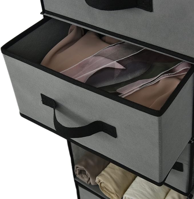GRANNY SAYS Hanging Closet Organizer 6 Shelves, Closet Organizers and Storage with 5 Drawers, 6 Side Pockets Closet Hanging Organizer, Hanging Storage Organizer for Closet, Baby Clothes, Gray