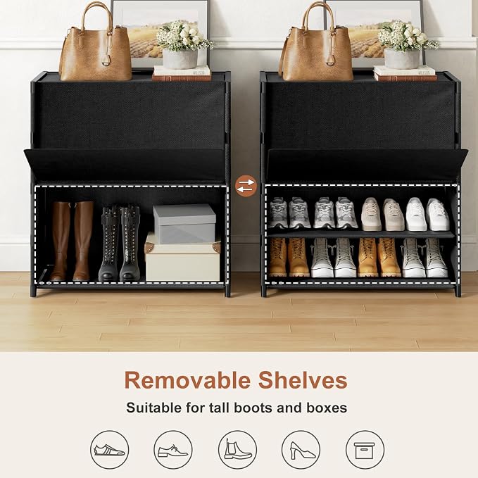 5 Tier Shoe Cabinet with Door, 20-Pair Storage, Black | Ideal for daily family use. Door keeps shoes dust-free. Stops pets from chewing. Simple tool-free install.