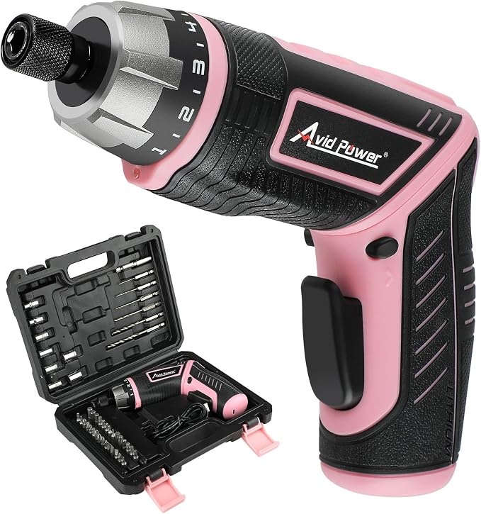 AVID POWER 4V Electric Cordless Screwdriver Set 5.65Nm 44 Bits with Case | 5.65Nm, 5+1 Torque Settings, 2-Position Handle, 44 Accessories, LED Light, for Precision Assembly & Furniture Installation