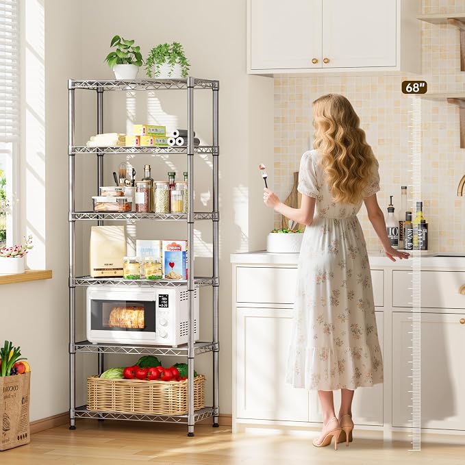 Golpart 6Tier Adjustable Storage Shelves Metal Wire Shelving Standing Shelf | Utility Heavy Duty Unit Rack Closet Organize for Home Kitchen Laundry Room Organization Pantry 12"Dx22"Wx69"H Grey
