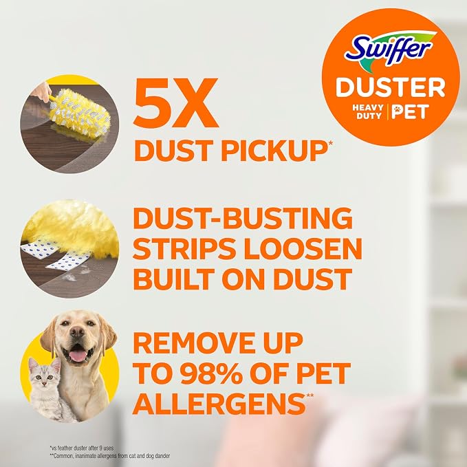 Swiffer Pet Heavy Duty Dusters Refills, Multisurface 360 Dusters with Febreze Odor Defense, 11 Count (Pack of 3)