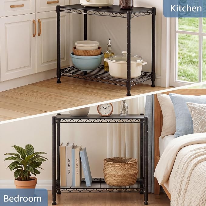 DUMOS 2-Tier Metal Storage Shelves, 23" W Wire Adjustable Standing Storage Rack Shelf, Heavy Duty Steel Shelving Unit Organizers for Kitchen Bathroom Pantry Garage, 23.2" Wx13.4 Dx22 H