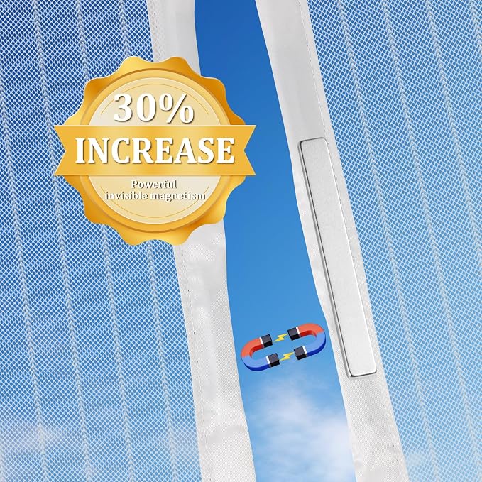 Magnetic Screen Door - Self Sealing, Heavy Duty, Hands Free Mesh Partition Keeps Bugs Out Let Breeze in- Pet and Kid Friendly - Keep Open Feature (White, Fit Door Size 32x 82 Inch)