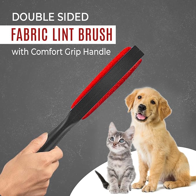 Bistras 2pk Double Sided Fabric Lint Brush with Comfort Grip Handle, Lint Remover for Clothes, Pet Hair, Fuzz, Dust, Furniture