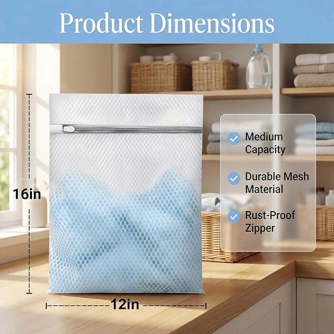 3Pcs Laundry Bags Mesh Wash Bags，12 x 16 inches | Upgraded Honeycomb & Fine Mesh, Extra Durable with Sturdy Zippers