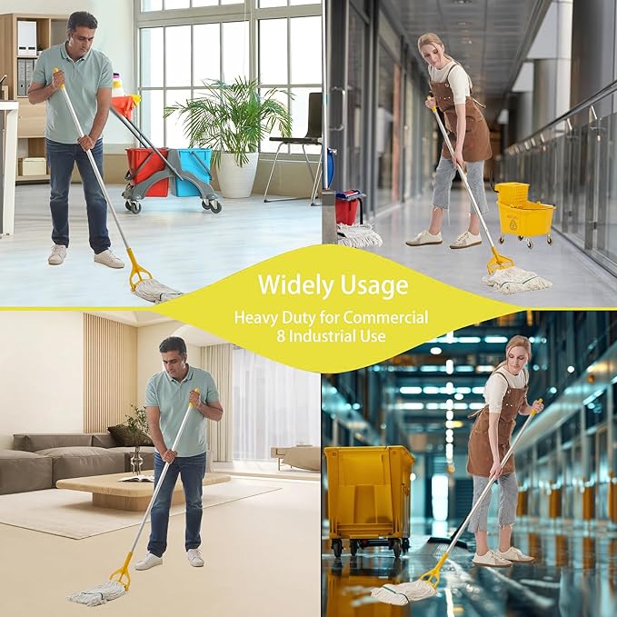 Midoneat Commercial Heavy Duty Industrial Mop with Long Handle,59" Looped-End String Wet Cotton Mops for Floor Cleaning, Including Three mop Head Replacement