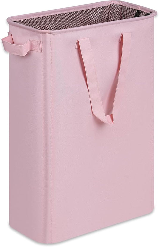 efluky Slim Laundry Basket, Narrow Laundry Hamper with Handles, Collapsible Dirty Clothes Hamper, Tall Laundry Bin for Laundry Room, Dorm and Bedroom, 12.7 Gallons(48L) Pink