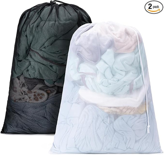 2 Pack Mesh Travel Laundry Bag 24" x 36"Extra Large Dirty Clothes Organizer | Machine Washable Dirty Clothes Organizer with Drawstring and ID Tag, Large Enough to Laundry Essentials forTravel