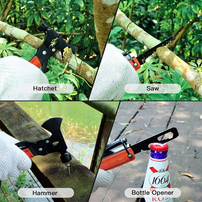 Camping Multitool Axe Hammer, 18 in 1 Multitool Hatchet | Mini Tools with Axe Hammer Plier Set Wooden Handle for Camping Hiking Outdoor Survival Gear Kit, Gift for Men Dad