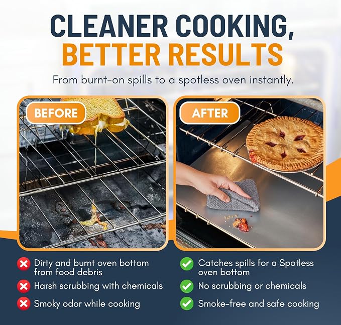 Oven Liners for Bottom of Oven - 2 Pack Large Heavy Duty Mats, 17”x25” Non-Stick Reusable Liner for Electric, Gas, Toasters, Grills - BPA & PFOA Free Kitchen Accessory to Keep It Clean (Silver)