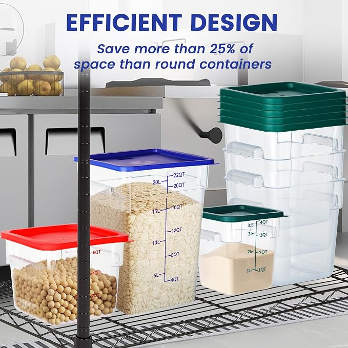 BIEAMA 4 Pack Food Storage Containers, 18 Quart with Lids, Square Commercial Containers with Scale, NSF, Polycarbonate, Clear