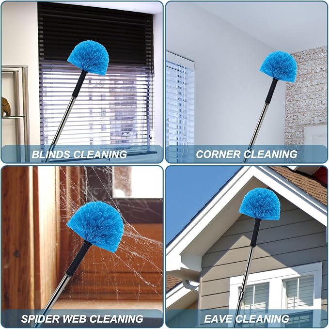 2 Pack Cobweb Duster Head Brush-Twist-On Spider Web Brush for Outdoor & Indoor Web Cleaning // Fits Standard Acme Threaded Poles // Cobweb Duster Brush Head Only-Blue