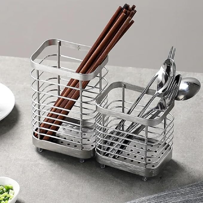 Utensil Holder, Food Grade Stainless Steel Utensil Drying Rack for Kitchen Counter, Silverware Cutlery Flatware Holder Forks, Knives, Spoons, Chopsticks Organizer Silver