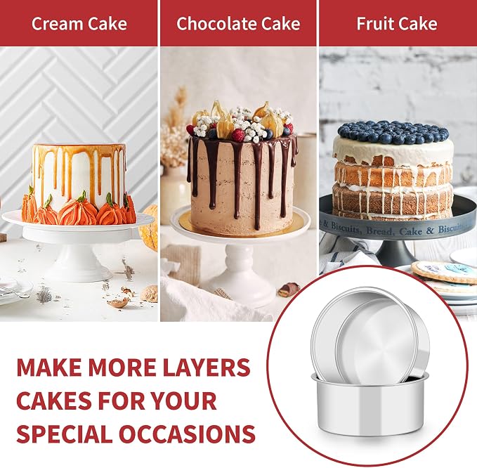 TeamFar 5 Inch Cake Pan Set of 6, Stainless Steel Small Layer Cake Baking Pans Tins, Round Bakeware for Birthday Wedding Party, Non-Toxic & Healthy, Mirror Finish & Dishwasher Safe