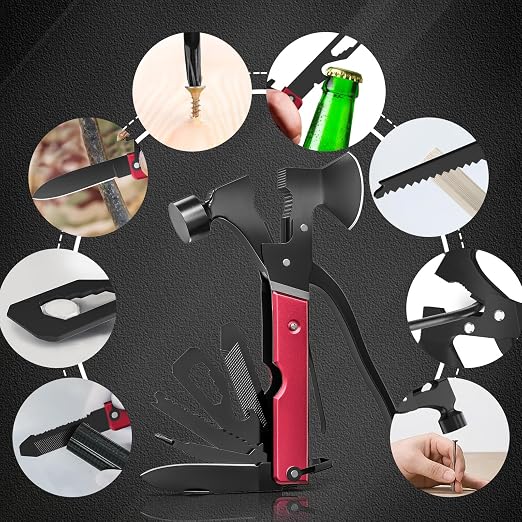 Gifts for Men, 15 in 1 Multitool Axe for Camping, Hunting, Hiking | Birthday Gifts for Men, Dad, Him, Husband, Boyfriend, Women, Mens Gift from Daughter, Wife, Son, Red