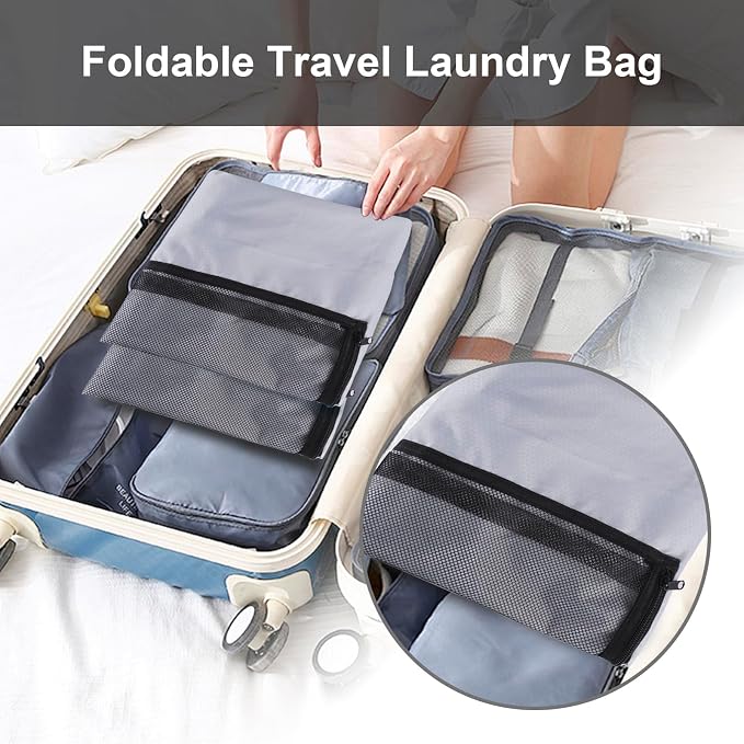 Laundry Bag Backpack Durable Laundry Bag with Shoulder Straps and Mesh Pockets Portable Laundry Hamper Dirty Clothes Bag for College, Travel, Laundromat, Apartment (Gray)