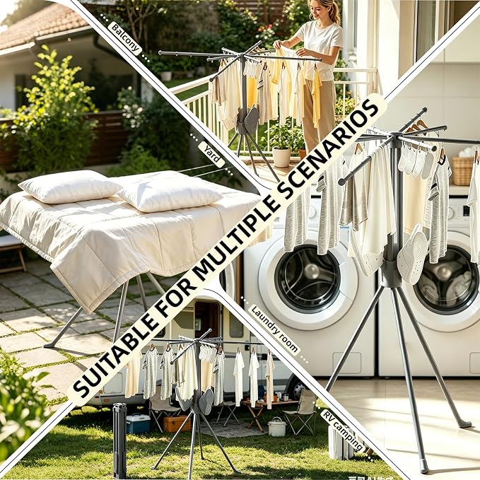 4-Legged Clothes Drying Rack Foldable, Drying Rack Clothing Floor Standing Laundry Drying Rack Collapsible Drying Racks with Sock Clips & Shoe Holders for Indoor and Outdoor Balcony Bedroom Apartment