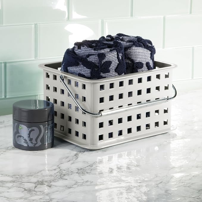 iDesign Shower Caddy Basket with Handle, Light Gray | For Bathroom or College Dorm, Made in USA