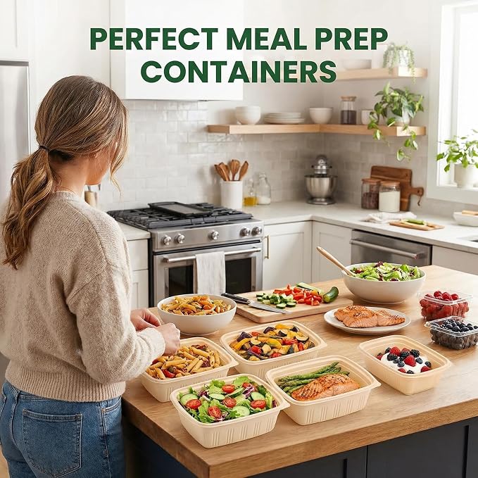 Glotoch Express 28 oz-200 Pack Meal Prep Containers with Lids, Cornstarch Food Storage Containers Plant-based Lunch Box for Salad, BPA Free Plastic Take Out Containers