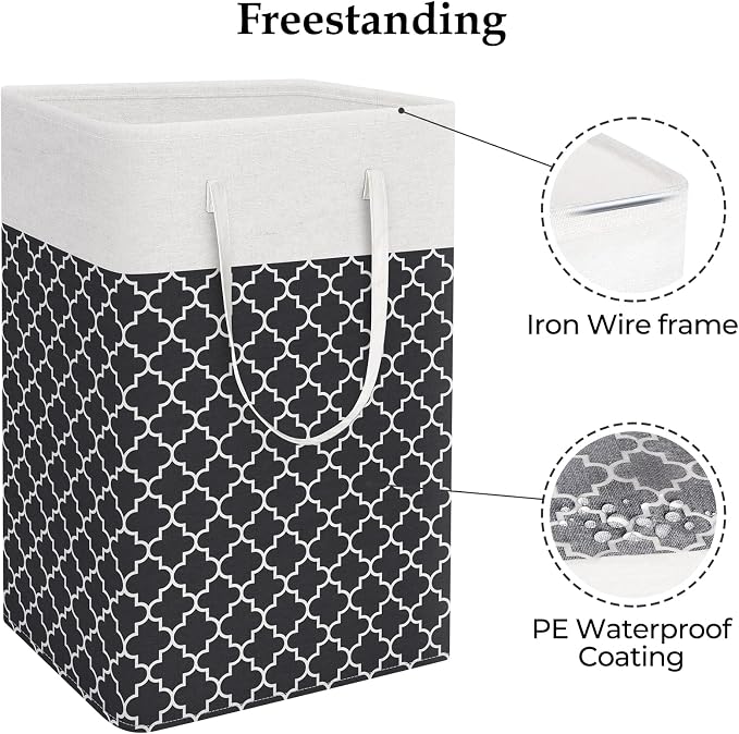 StorageRight Laundry Basket Hamper, 75L Clothes Storage, Clover Black | Freestanding Clothes Hampers, Foldable design, with Easy Carry Handles, For Laundry, Bedroom, Dorm, Clothing, Towels, Toys