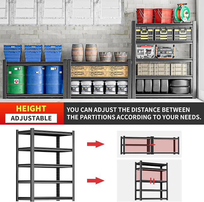 OLLRRACT Storage Shelves Garage Shelving Heavy Duty - Adjustable 5 Tier Metal Shelving Unit Storage Rack Industrial Shelving Utility Shelf for Garage 16" D x36 W x78 H