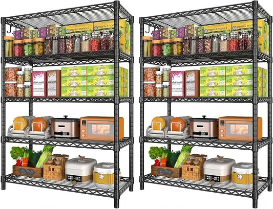 5 Tier Wire Metal Shelving: Adjustable Pantry Storage Shelves, NSF Bakers Rack Heavy Duty Garage Shelving Unit, Utility Shelf Organizer for Closet, Kitchen, 72" H x 36" W x 14" D, 2 PCS