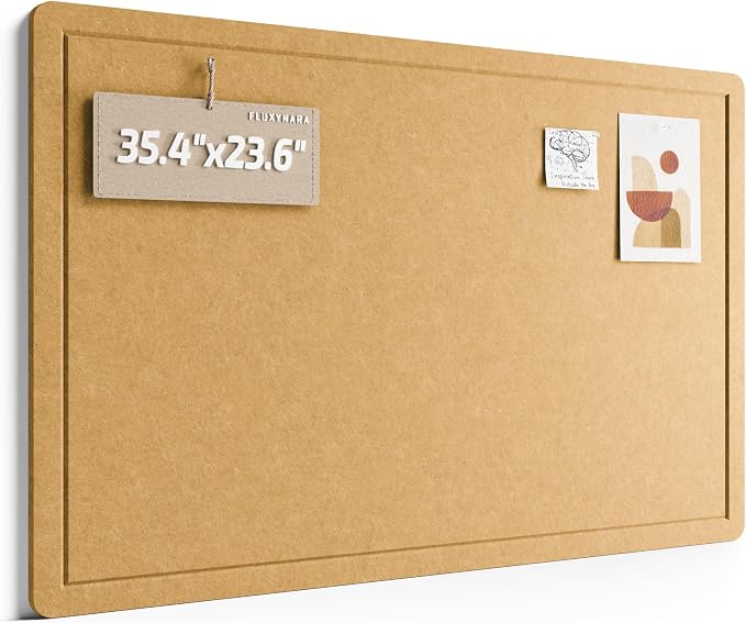 Fluxynara 35.4" x 23.6" Bulletin Board, Mustard Yellow | Cork Board Alternative with 12 Removable Adhesive Tabs, Foldable Felt Pin Board for Home, Office, Classroom & Dorm