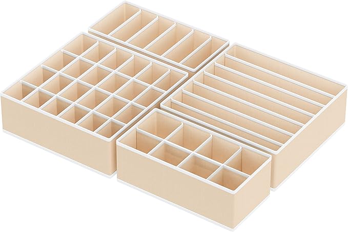 Simple Houseware 4-Pack Drawer Organizer Set for Underwear/Socks/Bra, Beige | Closet Dividers for Underwear, Socks, Bras, Scarves, Ties - Foldable Non-Woven Storage Boxes