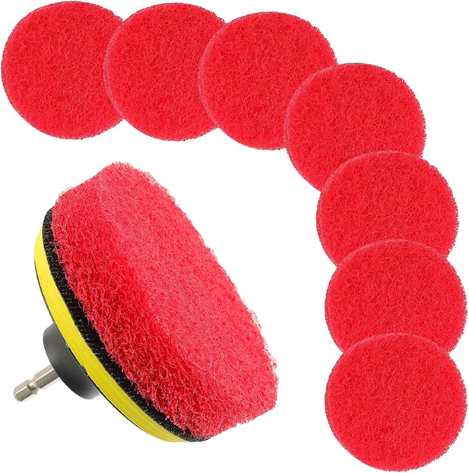 4 Inch Drill Brush Scrub Pads Cleaning Kit, 5X Faster Cleaning, Reusable Double Sided Scrub Pad for Bathroom Shower Tub Tile Grout Kitchen Toilet Hard Surfaces, 9 Pack(Red)