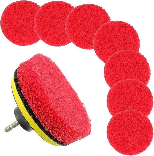 4 Inch Drill Brush Scrub Pads Cleaning Kit, 5X Faster Cleaning, Reusable Double Sided Scrub Pad for Bathroom Shower Tub Tile Grout Kitchen Toilet Hard Surfaces, 9 Pack(Red)