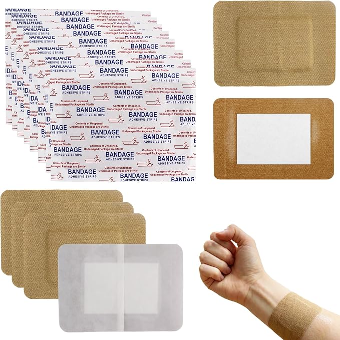 60 Pcs Large Adhesive Bandages 3 X 4 Inch Flexible Fabric Wound Care Bandages Extra Large Pads Breathable Protection for Knees Elbows Cuts Scrapes Daily First Aid