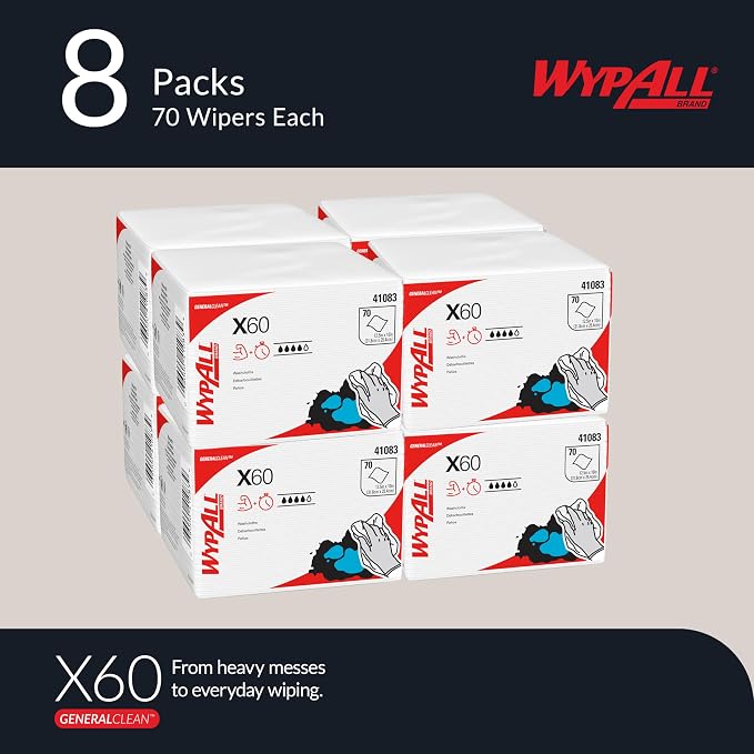 WypAll GeneralClean X60 Multi-Task Cleaning Cloths, 8 x 70 Towels (41083)