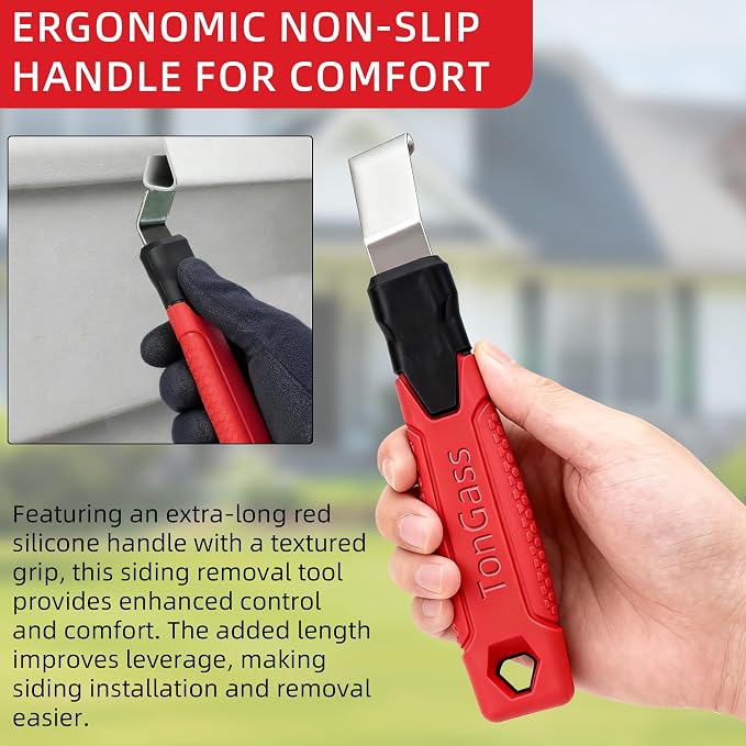 TonGass Vinyl Siding Removal Tool with Extra Long Non-Slip Grip Handle | Steel Blade Vinyl Installation and Removal Tool, The Ultimate Vinyl Siding Zip Tool, Avoid Damaging Vinyl Siding Tool
