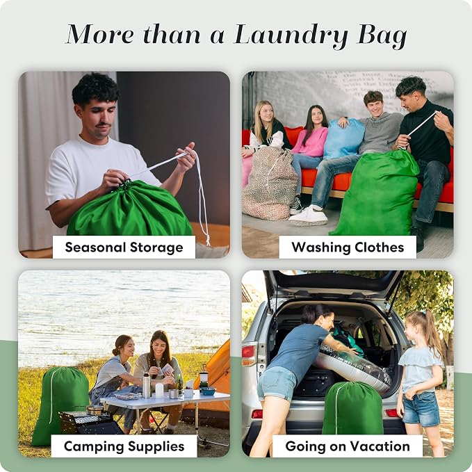 Handy Laundry XL Nylon Laundry Bag 30"x40", 60 lb Capacity, Green | 30"x40" XL Nylon Laundry Bag, Locking Drawstring, Machine Washable, Heavy Duty, Travel Dorm Hamper Liner, Green
