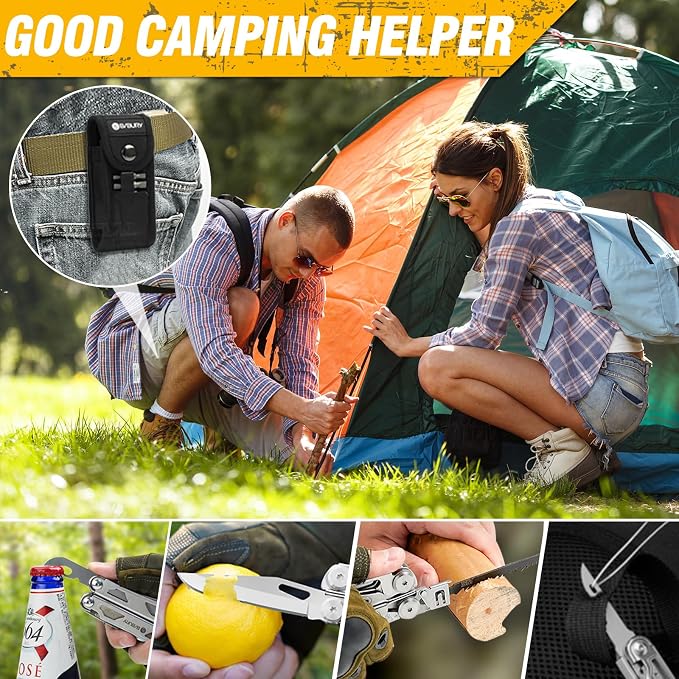BIBURY 31-in-1 Multitool Pliers Pro,EDC Pocket Knife & Scissors-BI2045 | Stainless Steel Multi Tool with Screwdriver, Replaceable Wire Cutters, Saw, Ideal for Survival,Camping,Repair, Gifts for Men