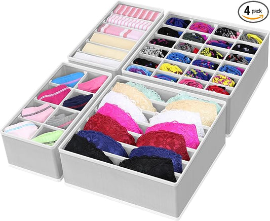 Simple Houseware 4-Pack Drawer Organizer Set for Underwear/Socks/Bra, Gray | Closet Dividers for Underwear, Socks, Bras, Scarves, Ties - Foldable Non-Woven Storage Boxes