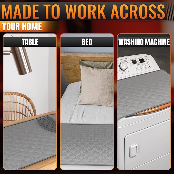 Portable Ironing Mat for Table Top - 39.8" X 18.3" Ironing Pad for Table with Magnetic Edges & 4-Layer Heat Protection, Silicone Iron Rest Pad - Foldable Fabric Mat for Washer, Dryer & Countertop