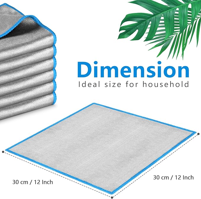 Airlab Glass Polishing Cloth Streak Free Miracle Cleaning Cloth Lint Free Microfiber Cleaning Rags for Glasses Kitchen Dish Mirrors Easy Clean, Pack of 6, 12" x 12", Sliver-Blue
