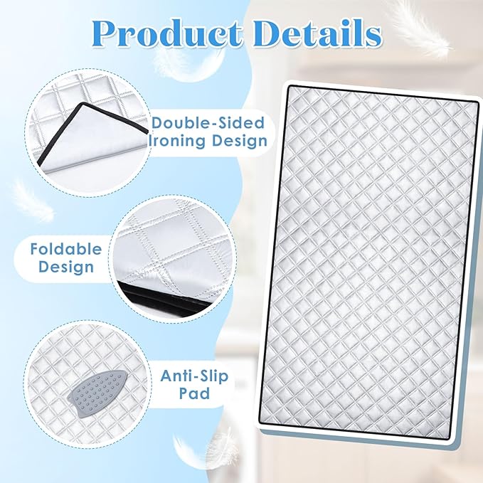 Tigeen Ironing Mat, Extra Large 47 x 22 Inch Ironing Blanket with Aluminum Foil Film & Insulating Cotton, Thick Heat Resistant Portable Pressing Pad for Tabletop, Countertop, Washer & Dryer