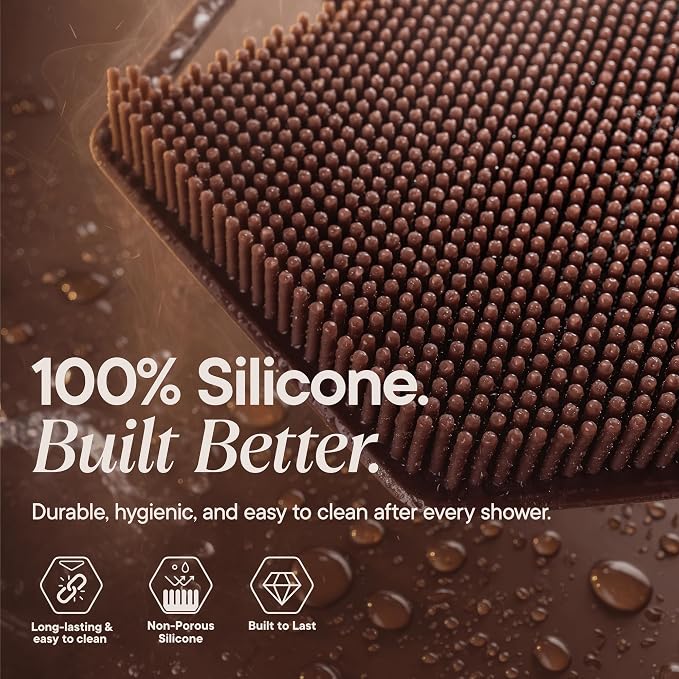 TOOLETRIES Silicone Body Scrubber 2.0, Loofah Alternative - Chocolate | Gentle exfoliating shower scrubber that's quick drying, hygienic and longer lasting than traditional loofahs.
