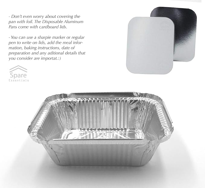 55 Pack - Aluminum Pan/Containers with Lids/Foil Containers/Aluminum Pans with Lids/Take Out Containers/Disposable Pans/Aluminum Foil Food Containers/Freezer Meals containers (1 LB)
