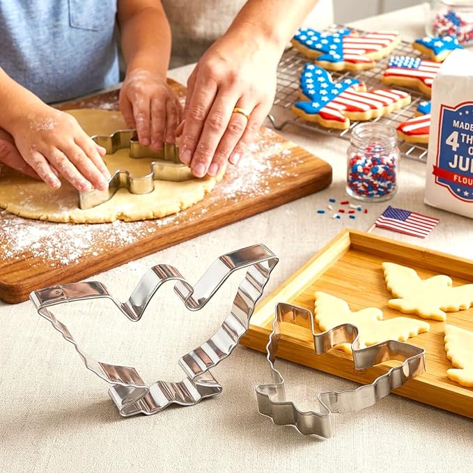 4th of July Cookie Cutters 8Pcs Large Size, National Shapes Metal Biscuit Fondant Cutters for Celebration, Hat Map Flag Eagle Star Cookie Molds Set