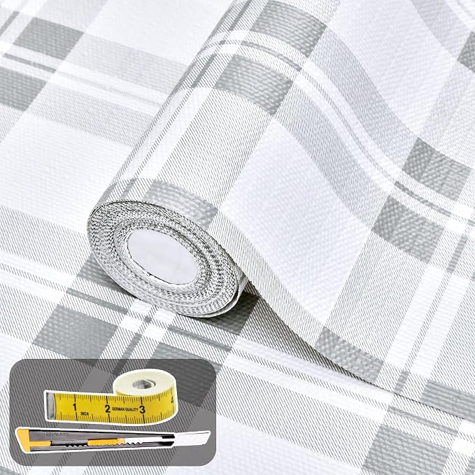 Drawer and Shelf Liner for Kitchen Cabinet: 17 in X 20 Ft Non Slip | Waterproof Shelf Paper Non Adhesive Refrigerator Liners Light Grey Lattice Easy Liners for Bathroom