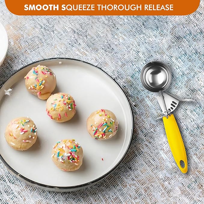 JUNADAEL J Portion Scoop, #20/2 OZ Ice Cream Scooper, Muffin Scoop, Disher, Yellow Handle, for Portion Control, Cookie Dough, Muffin, Cupcake Batter, Ice Cream, Mashed Potatoes