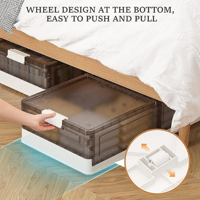 Under Bed Storage Containers - 3Pack, Stackable Under Bed Rolling Storage Plastic Containers, 11.5Gal Storage Bins with Wheels, Multi-purpose Storage Bins with Lids for Clothes, Shoes, And Duvets