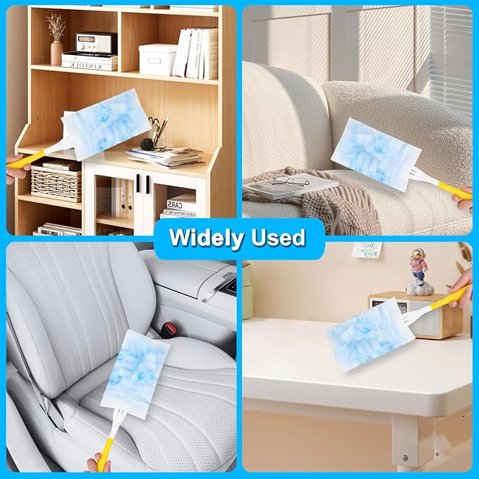 Duster Refill for Cleaning with 2 Handles, Heavy Duty Disposable Duster Kit | 80pack, Unscented Replacement Head Dust Removal Brush, for Electronics, Furniture, Blinds, Ceiling Fans, Walls