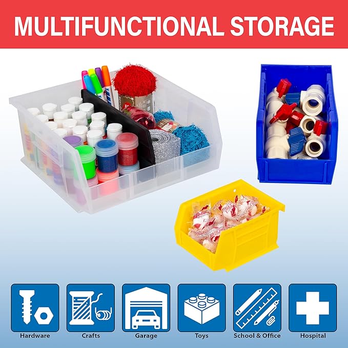 Akro-Mils 30240 AkroBins Plastic Storage Bins, Space Saving Stackable Bins for Garage, Pantry, Craft Organization, 381 x 203 x 178 Mm, Red, 12 Count