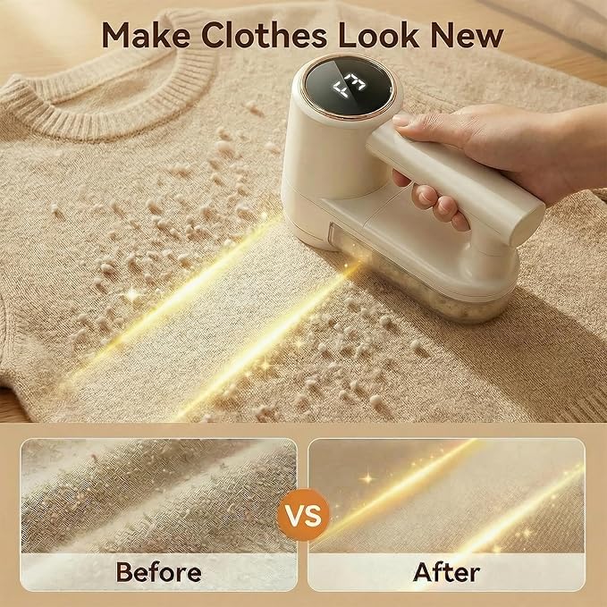 Fabric Shaver, Lint Shaver with 3 Speeds, Type-C Fast Charging Lint Remover, 6 Blade, LED Display, Sweater Shaver with 2 Replacement Blades, Pilling Remover for Clothes, Couch, Blanket