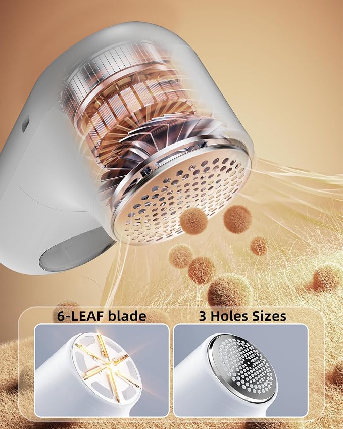 Fabric Shaver Lint Remover for Clothes, Portable Sweater Defuzzer | Rechargeable with LED Display, 3 Speeds, 2 Extra 6-Blade Heads, Removes Lint, Fuzz Fabric Pills from Clothing and Fabrics