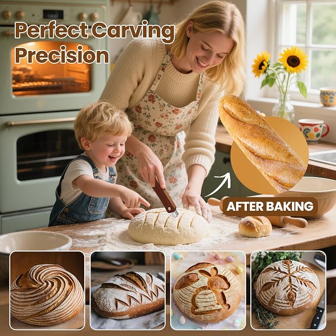 Wooden Bread Lame Dough Scoring Tool - 2 Pack, Handcrafted Bread Scoring Tool for Sourdough Bread Baking, Upgraded Sourdough Scoring Tool With Screw Lock & 10 Razor Blades